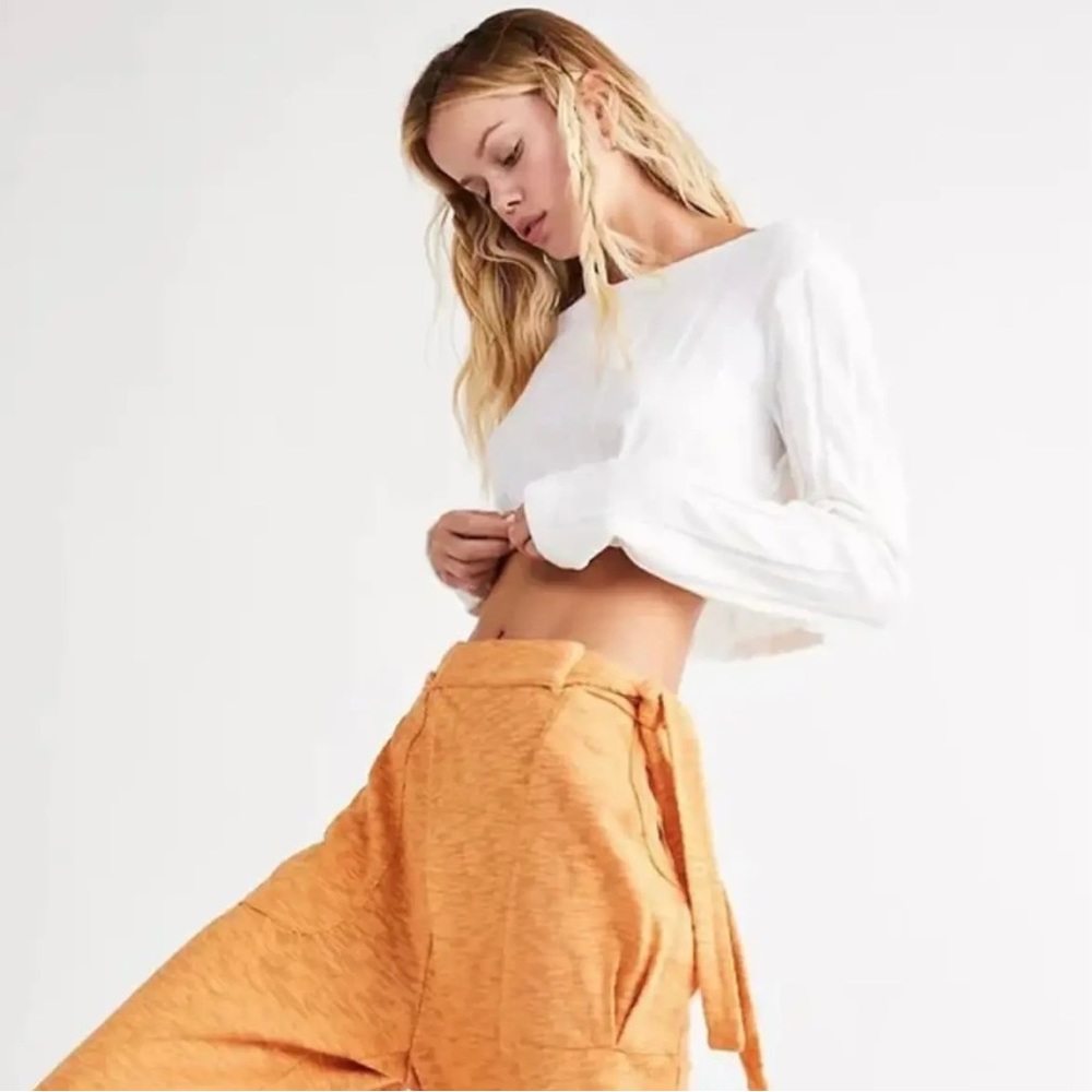 COPY - Free People Beach Ty Set: Orange Pants Size Small & White Crop Top Size …